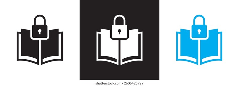 Book with a lock. Book with a padlock. Vector for websites, mobile interfaces, presentations, and visual branding. Vector illustration. isolated on white and black background