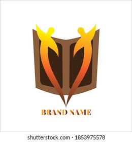 book logo with 2 humans, educational logo template