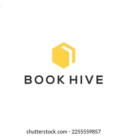 book logo with bee hive honey logo design template	