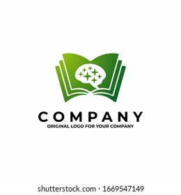 Logotipo del libro con símbolo Brain. puede utilizarse como símbolos, identidad de marca, logotipo de empresa, iconos u otros.