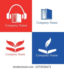 book logo for business vector set of 4 in red,blue and white