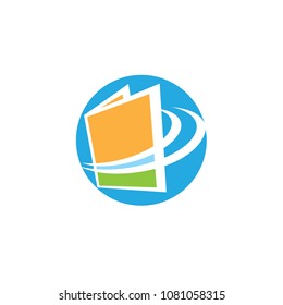 book logo with circle element for library, business and school sign 