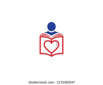 Book Logo Concept Sign Icon Symbol Design. Book With Heart Logo Design. Vector Illustration Logo Template