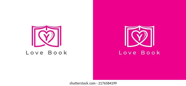 Símbolo del símbolo del signo del logotipo del libro Diseño con letra Y. Diseño del logotipo "Book Heart". Plantilla de logotipo de ilustración de vector