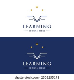 Buchlogo-Design mit kreativen Ideen. Logo für Wirtschaft, Schule, Entwicklung, Bildung, Wissenschaft, E-Book und Bibliothek