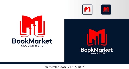 Book logo design with financial management investment chart design graphic symbol icon vector