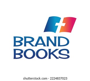 Book logo design. Modern Education logo. Colored open book and cross icons. School, university, knowledge, learning, education symbols. Abstract logo for bookstore, book company, publisher, library.