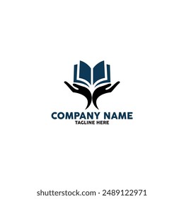 Book logo design with a raised hand in the shape of a tree.