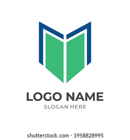 book logo design template concept vector with flat green and blue color style