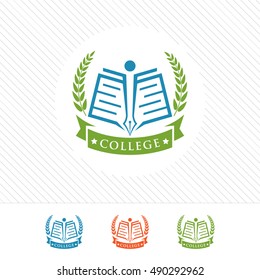 Book logo design vector for academy or university. Creative logo concept of book , pen and people .