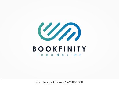 Book Logo Education Symbol. Blue Green Linear Rounded Style Infinity isolated on White Background. Flat Vector Logo Design Template Element