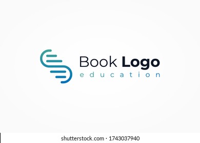 Book Logo Education Symbol. Blue Geometric Linear Rounded Style Initial Letter S isolated on White Background. Flat Vector Logo Design Template Element.