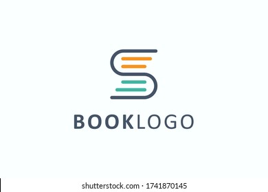 Book Logo Education Symbol. Geometric Linear Rounded Style Initial Letter S isolated on White Background. Flat Vector Logo Design Template Element.