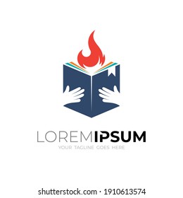 Book logo and fire design combination, The book logo is being read