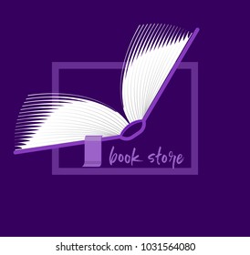 book logo, flipping pages of the open book, emblem of the bookstore or library