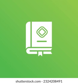 Book logo, icon. Online education or study design concept. E learning, m learning, ebook app logo. White book, isolated on green background. Vector illustration