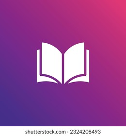 Book logo, icon. Online education or study design concept. E learning, m learning, ebook app logo. White book, gradient background. Vector illustration