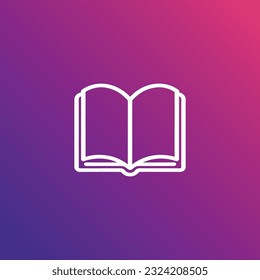 Book logo, icon. Online education or study design concept. E learning, m learning, ebook app logo. White book, gradient background. Vector illustration