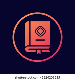 Book logo, icon. Online education or study design concept. E learning, m learning, ebook app logo. Gradient book, isolated on background. Vector illustration