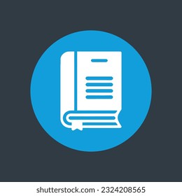 Book logo, icon. Online education or study design concept. E learning, m learning, ebook app logo. White book, blue background, isolated. Vector illustration