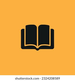 Book logo, icon. Online education or study design concept. E learning, m learning, ebook app logo. Black book, isolated on yellow background. Vector illustration