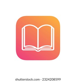 Book logo, icon. Online education or study design concept. E learning, m learning, ebook app logo. White book, gradient background. Vector illustration