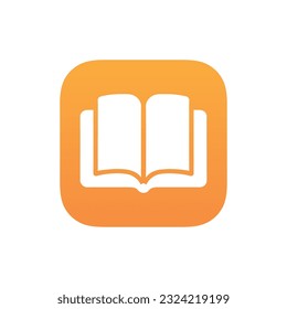 Book logo, icon. Online education or study design concept. E learning, m learning, ebook app logo. White book, orange background, isolated. Vector illustration