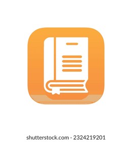 Book logo, icon. Online education or study design concept. E learning, m learning, ebook app logo. White book, orange background, isolated. Vector illustration