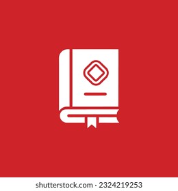 Book logo, icon. Online education or study design concept. E learning, m learning, ebook app logo. White book, isolated on red background. Vector illustration
