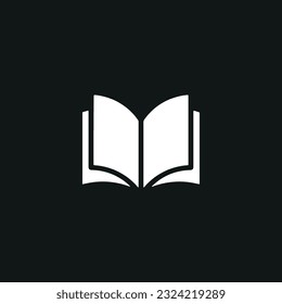 Book logo, icon. Online education or study design concept. E learning, m learning, ebook app logo. White book, isolated on black background. Vector illustration