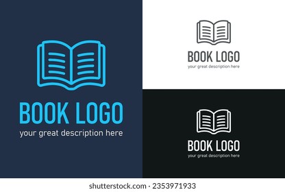 Book logo, icon. Online education or study design concept. E learning, m learning, ebook app logo. Vector illustration