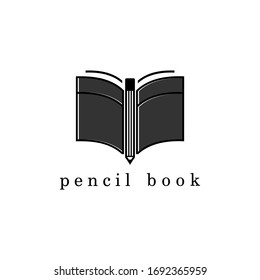 Book logo with pencil in black color.