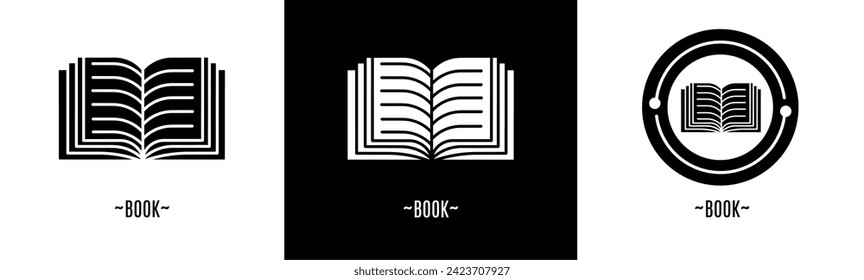 Conjunto de logotipos del libro. Colección de logotipos en blanco y negro. Vector de material.