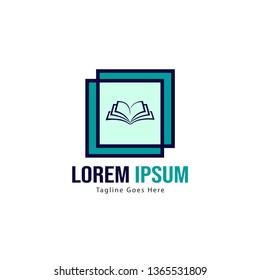 Book logo template design. minimalist book logo with modern frame vector design