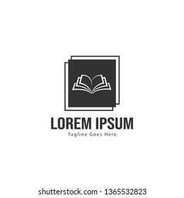 Book logo template design. minimalist book logo with modern frame vector design