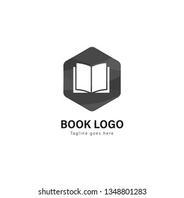 Book logo template design. Book logo with modern frame isolated on white background