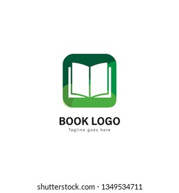 Book logo template design. Book logo with modern frame isolated on white background