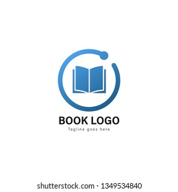 Book logo template design. Book logo with modern frame isolated on white background