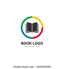 Book logo template design. Book logo with modern frame isolated on white background