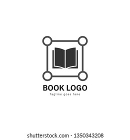 Book logo template design. Book logo with modern frame isolated on white background