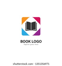 Book logo template design. Book logo with modern frame isolated on white background