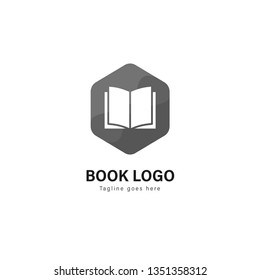 Book logo template design. Book logo with modern frame isolated on white background