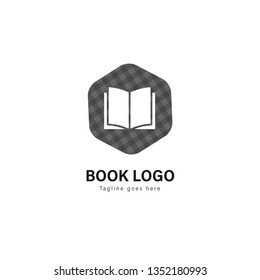 Book logo template design. Book logo with modern frame isolated on white background