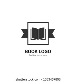Book logo template design. Book logo with modern frame isolated on white background