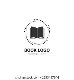 Book logo template design. Book logo with modern frame isolated on white background