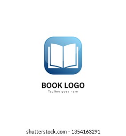 Book logo template design. Book logo with modern frame isolated on white background