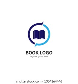 Book logo template design. Book logo with modern frame isolated on white background