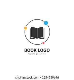 Book logo template design. Book logo with modern frame isolated on white background