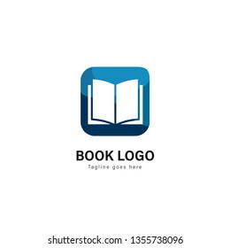 Book logo template design. Book logo with modern frame isolated on white background