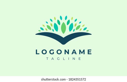 book logo template with leaves popping out of it